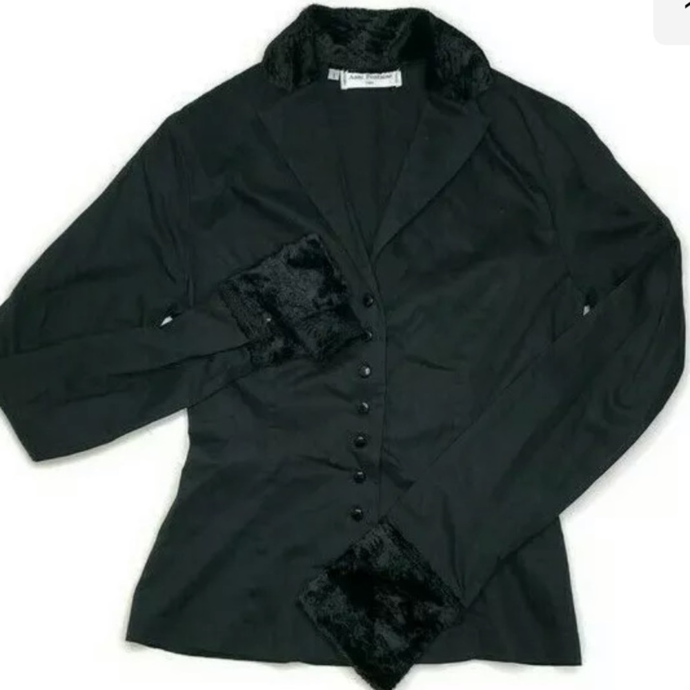 Anne Fontaine Button Up Top Faux Fur Collar Cuffs